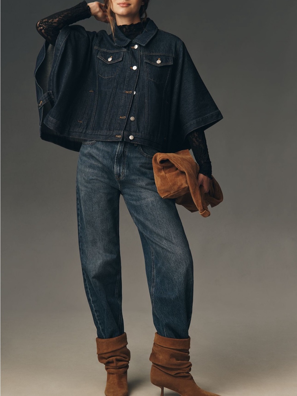 Pilcro Dark Indigo Denim Jacket - Women's Cape Style - Picture 3 of 9